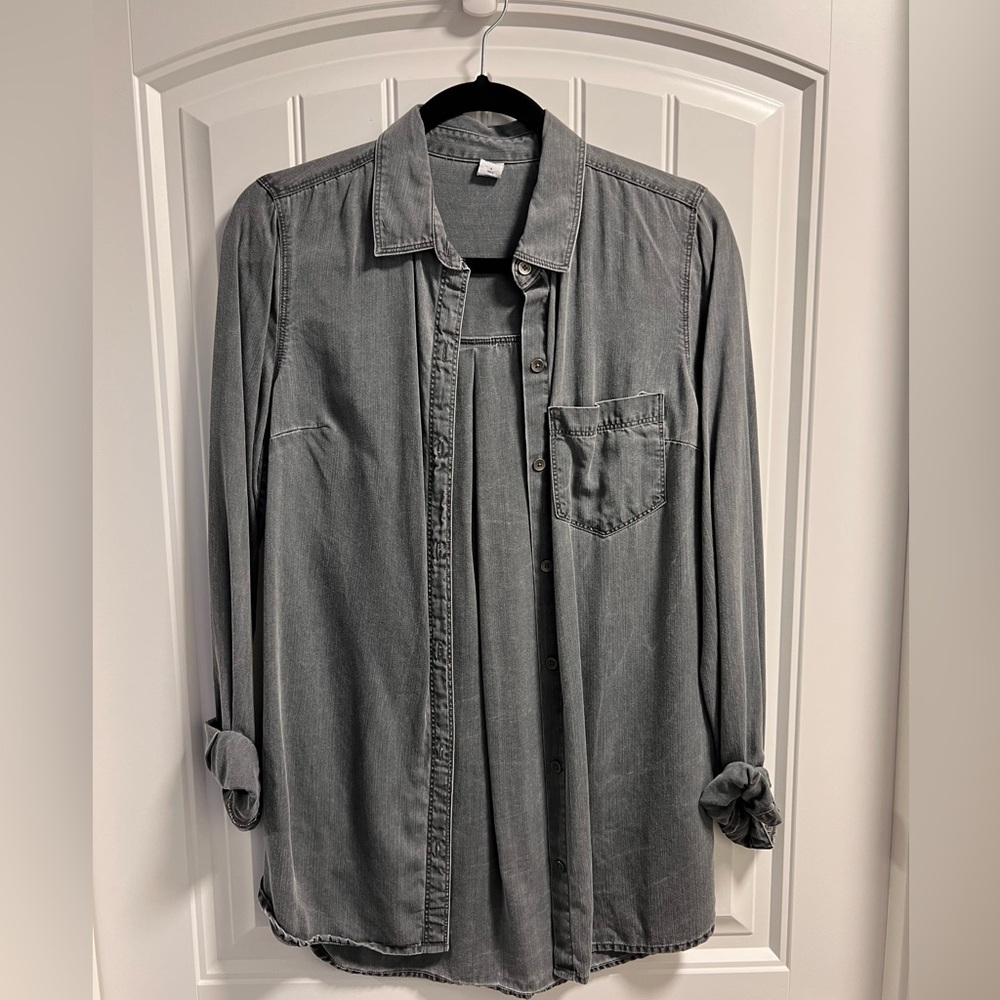 Thin Grey Denim Button Up